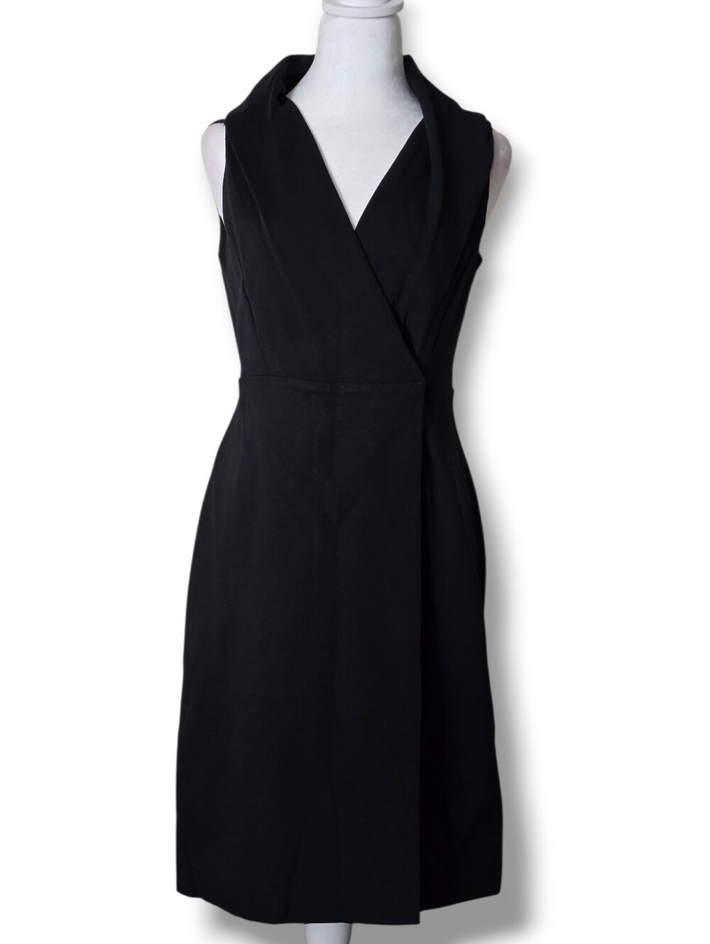 Ann Taylor Classic Black Sleeveless Midi Wrap Dress - Size 6P - Picture 1 of 6